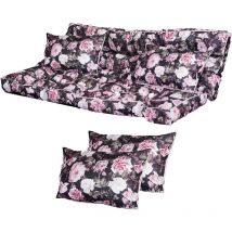 Blomster - Banc de jardin coussin balançoire noir + roses