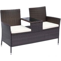 Outsunny - Banc de jardin design contemporain 133L x 63l x 84H cm banc double chaise avec coussins assise + tablette intégrée résine tressée chocolat