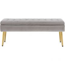 Banc de lit avec coffre et pieds en métal, bout de lit en velours pour chambre à coucher, gris