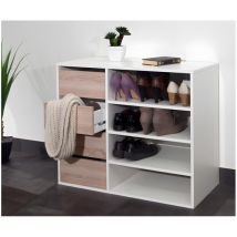 Temahome - Banc De Rangement 4 Tiroirs Pour Entrée Coloris Blanc Et Chêne