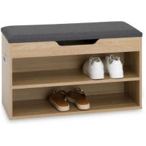 Banc de rangement à chaussures isaac avec coffre, en bois - Coloris chêne sonoma et gris
