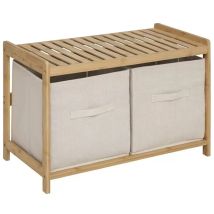 Pegane - Banc de rangement avec 2 paniers en bambou coloris marron - Longueur 66 x Profondeur 44 x Hauteur 35 cm
