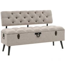 Lafomukea - Banc de rangement avec dossier 110 cm Crème Tissu