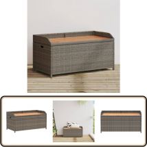 Banc de rangement gris résine tressée et bois d'acacia - Banc De Jardin - Banc De Rangement - Mobilier De Jardin - Résine Tressée - Coffre De