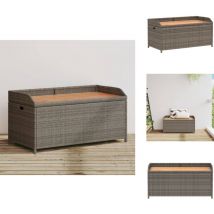 Banc de rangement gris résine tressée et bois d'acacia - Banc De Jardin - Banc De Rangement - Mobilier De Jardin - Résine Tressée - Coffre De