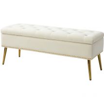 Hulala Home - Banc de Rangement Moderne en Velours avec Base Dorée et Garniture Cloutée, Banc de Chambre Rembourré pour Bout de Lit, Repose-Pieds