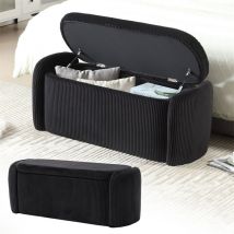 Fortuna Lai - Banc de rangement multifonctionnel, 112x41x42cm, adapté au salon, à l'entrée, à la chambre à coucher, en velours noir