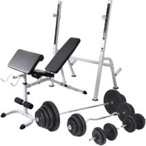 Banc d'entraînement avec support de poids jeu d'haltères 120 kg vidaXL