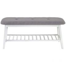 Pegane - Banc en bambou laqué blanc et tissu coloris gris - Longueur 100 x Hauteur 44 x Profondeur 30 cm