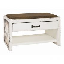 Pegane - Banc en blanc essuyé-vintage - 72 x 40 x 43 cm