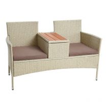 Estexo - 2 Fauteuils de jardin avec table et rangement intégrés en polyrotin beige