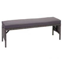 Hegele - Banc en polyrotin HHG-795, banquette de jardin, gastronomie, 112cm, gris, coussin gris foncé