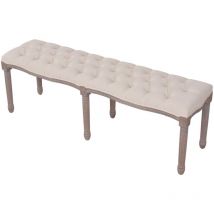 Lling - Banc banquette lin bois massif 150 x 40 x 48 cm blanc crème