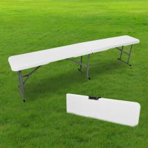 Banc Pliable Blanc 180cm - Banc Pliant pour Table de Camping - Banc Pliable Résistant Idéal pour camping, baptêmes, mariages, pique-nique, buffets et
