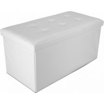 Banc Pliant, Ottoman avec Espace de Stockage, 76 x 38 x 38 cm, Blanc, Finition piquée et capitonnée, Charge maximale: 150 kg