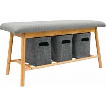 Dunedesign - Banc Scandinave avec 3 Paniers de Rangement 90x34x44 Banquette d'Entrée Bambou