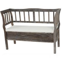 Banc banquette de rangement T207 bahut coffre avec coussin, bois marron shabby chic