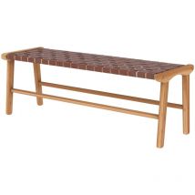 Rendez-vous Déco - Banc 120 cm en cuir tressé marron et bois de teck - kuna