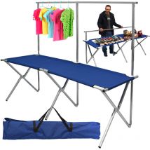 Bancarella tessuto acciaio con appendiabiti e ripiano pieghevole 205x67cm Blu - blau