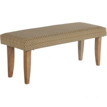 Womo-design - Banco Tapizado de Tela Robusto Palma 120 x 48 x 40 cm Rectángular Blanco-Dorado Patas de Madera Revestimiento de Tela Mueble Auxiliar