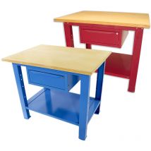 Sogi - Banco da lavoro 1 metro con piano in legno portata 1000 kg + 1 cassetto - blu/rosso, ColoreRosso