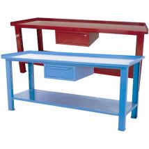 Sogi - Banco da lavoro 2 metri con piano in acciaio portata 1000 kg + 1 cassetto - blu/rosso, ColoreRosso