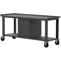 Banco da lavoro con ruote SOGI X3N116AR - 2 m - piano in acciaio - armadio con anta