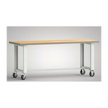 Banco da lavoro L2000xP700xH840mm multiplex di faggio grigio chiaro ruote fisse e girevoli, VG P125mm