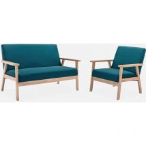 Banco y sillón de madera y tela, 3 plazas, Isak, 114x69.5x73 cm