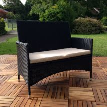 Mucola - Banco de jardín Banco para sentar Poly ratán Negro con tapicería Beige Banco para sentar ratán Cubierta de asiento exterior terraza