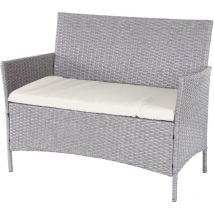 Hegele - Banco de jardín Halden poly rattan, asiento de banco, gris, cojines crema