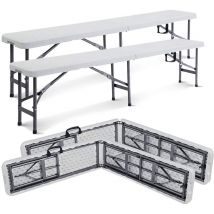 So-tech - Banc Pliant Transportable, Banc en Plastique Robuste,183 x 43 x 30 cm,Blanc,Pliable en deux, Pack de 2,Nombre de places:2 à 4 personnes par