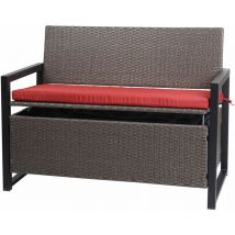 Banco de polirratán de 2 plazas HHG-564, banco de jardín banco arcón, compartimento de almacenaje cojines de asiento, gris moteado, cojines rojos