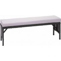 Banco de polirratán HHG-795, banco de jardín banco de ratán, gastronomía 112cm, negro, cojines gris claro