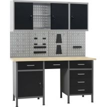 Maison Chic - Banco de trabajo y 4 paneles de pared y 2 armarios mesa de trabajo puesto de trabajo almacenamiento almacenamiento de herramientas