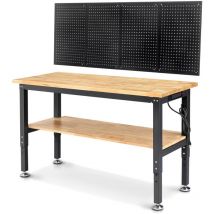 Maerex - Banco de trabajo con 2 estantes 152x56cm, regulable en altura, mesa de trabajo con placa perforada