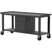 Sogi - Banco lavoro con ruote X3N115AR - 2 m - piano in acciaio - armadio con anta e cassetto