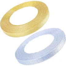 Band, hochwertiges Glitzerband mit metallischem Schimmer, 2 Organzabänder für Weihnachten, Hochzeitsgeschenkverpackung, Blumenprojekte, Gold und