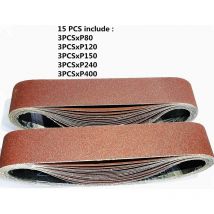 Bande Abrasive Mixte 50x686 mm - Lot de 15 (3x grains 80/120/150/240/400) pour Ponceuses à Bande