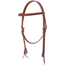 Taglia Unica, Marrone: Testiera Western In Cuoio Con Frontalino Diritto Lavorazione Barbwire
