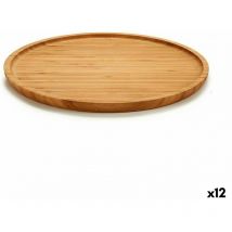 Bandeja de aperitivos redonda marrón bambú 30 x 1,5 x 30 cm (12 unidades)