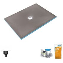 Receveur de douche à carreler 90 x 75 Wedi Fundo Primo rectangle écoulement centré + bonde verticale + kit d'étanchéité + colle 320