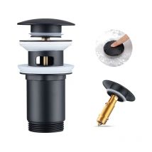 Válvula de Desagüe Pop-Up Universal para Lavabo con Rebosadero, Cierre Automático, Acero Inoxidable Negro