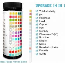 14 en 1 Bandelettes de Test de Qualité d'eau pour les Tests de l'eau Potable et de l'eau de Puits, pour Détecter Chlore Résiduel, Alcalinité, Dureté,