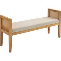 Homcom - Banquette bout de lit style bohème chic - coussin beige inclus - cannage rotin bois