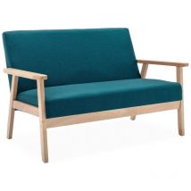 Sweeek - Banquette canapé 2 places en bois et tissu. Isak. l 114 x p 69.5 x h 73cm Polyester Bleu canard