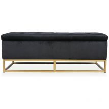 Intensedeco - Banquette coffre Angele Velours noir pieds doré