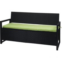 Banquette coffre de jardin 3 places en polyrotin anthracite avec compartiment de rangement coussin vert 040005804