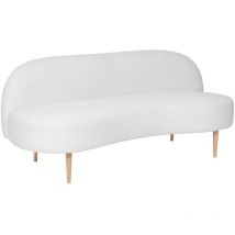 Pegane - Banquette en bouclette avec 2 places en tissu coloris Blanc, pieds en bois naturel - Longueur 172 x Profondeur 75 x Hauteur 72 cm