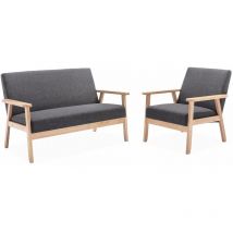 Alice's Garden - Banquette et fauteuil 3 places en bois et tissu. Isak. l 114 x p 69.5 x h 73cm Polyester Gris foncé
